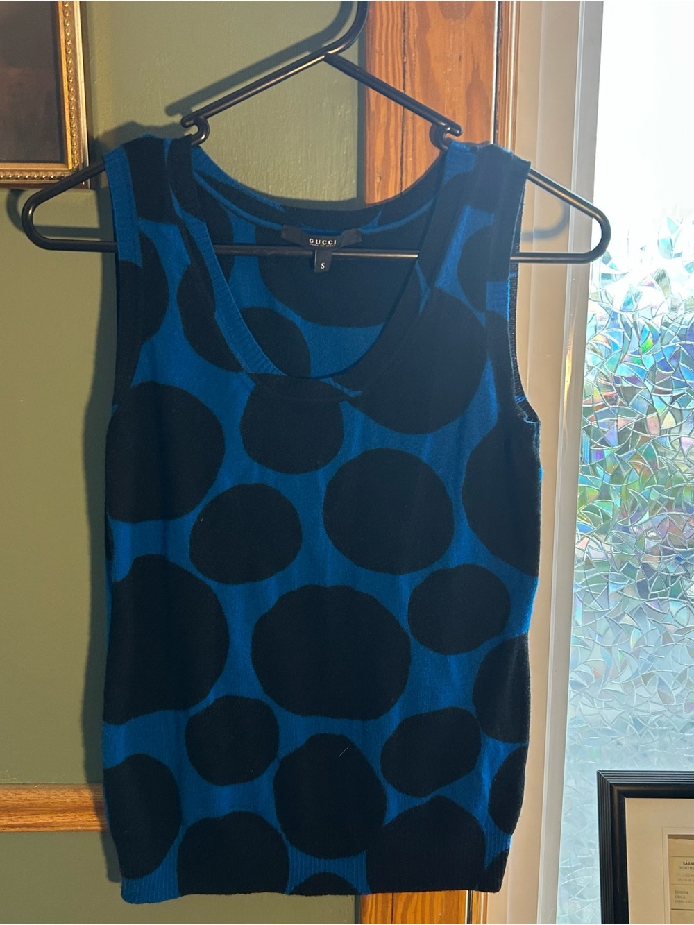 Gucci Y2K Blue and Black Polka Dot Cashmere Sleeveless Top Fall/Winter 2008